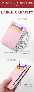 Internal structure of a pink slim PU leather wallet with card slots and banknote pocket