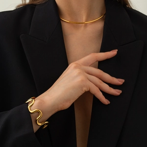 Minimalist Wave Cuff Bracelet 18K Gold Plated Stainless Steel Irregular Geometric Adjustable Fashion Jewelry For Women