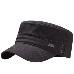 Casquette militaire noire classique en coton avec œillets métalliques et plaque décorative