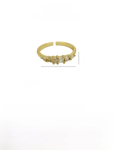 Technical view of 18K gold brass ring with CZ stones showing size and weight details