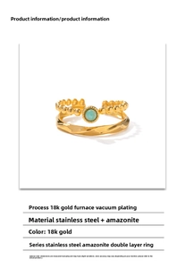 Detail of double-layer stainless steel ring with 18K gold plating and amazonite stone