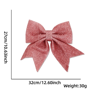 Large red glitter Christmas bow ornament for tree decor, size 27x32cm and 30g weight