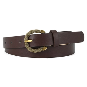 Brown snakeskin pattern PU leather belt with decorative gold braided metal buckle