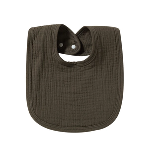 Soft dark olive green muslin cotton baby bib with double snap buttons for newborns