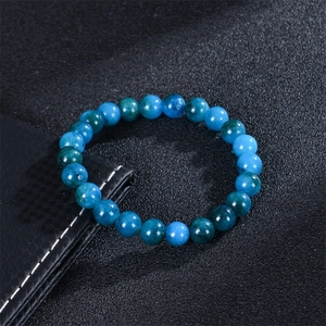 Apatite and Lapis Lazuli beaded bracelet with natural blue stones on black leather