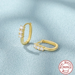 U-shaped gold-plated S925 sterling silver hoop earrings set with sparkling zircon stones