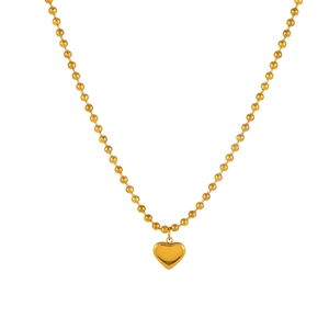 Elegant gold stainless steel bead chain necklace featuring a smooth heart pendant charm