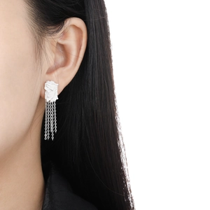 S925 sterling silver tassel drop earrings with irregular textured geometric squares