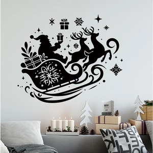 Black Christmas wall stickers with Santa, reindeer and snowflakes in a modern living room