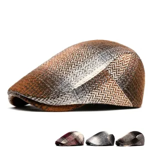 British retro newsboy cap in herringbone and plaid patterns with multi-color options