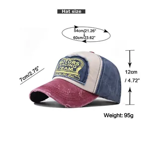 Size chart showing denim baseball cap measurements including 54-60cm head circumference