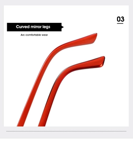 Detail of red heart sunglasses featuring curved ergonomic temples for comfortable wear