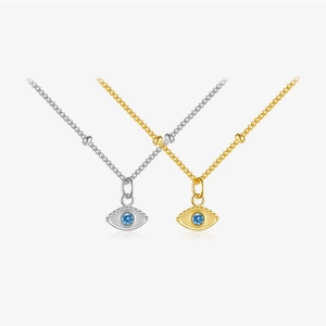 Evil Eye Pendant Necklace 925 Sterling Silver Blue Zircon Beaded Chain Fashion Jewelry Women Elegant