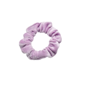 Light purple velvet scrunchie elastic hair tie with soft texture on white background