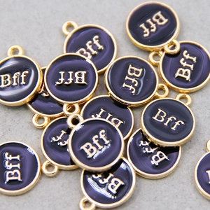 Golden edge black enamel BFF round pendants for DIY jewelry necklaces and bracelets
