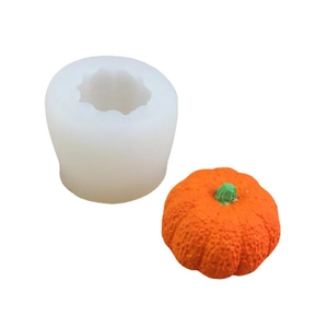 3D pumpkin silicone mold with realistic orange pumpkin wax candle finished product