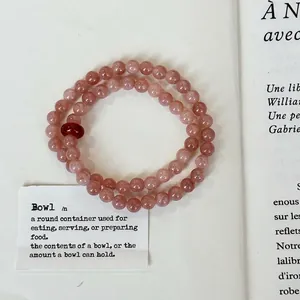 Handmade double-layered natural pink agate bead bracelet with zen style for women