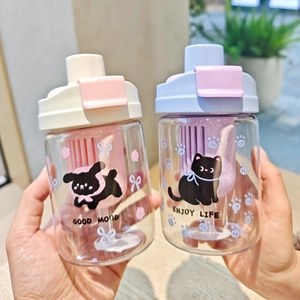 Kawaii Cartoon Plastic Water Bottle With Straw And Filter Portable Leakproof Aesthetic Drinkware For Students Girls Office Travel