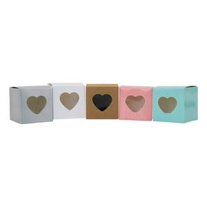 European paper gift boxes with heart window in silver, white, kraft, pink and cyan