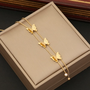 Frosted Butterfly Pendant Necklace Stainless Steel Gold Plated Layered Chain With Cubic Zirconia For Women Fashion