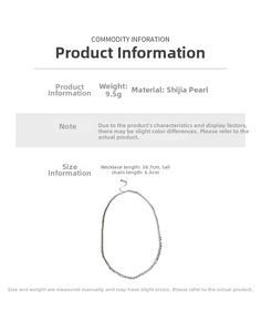 Size chart showing 38.7cm length pearl necklace with 6.5cm extender chain details