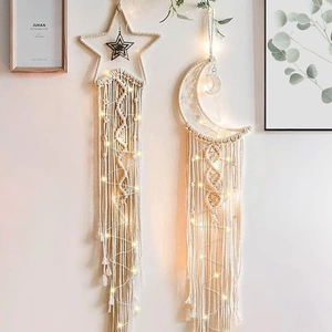 Handmade Macrame Wall Hanging Bohemian Cotton Rope Tapestry Tassel Moon Star Dream Catcher Decorative For Home Bedroom