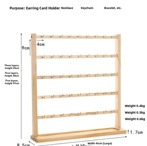 Detailed size specifications for the wooden earring stand including tiered height dimensions