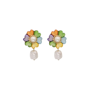 Elegant natural pearl earrings with zircon flower clusters and baroque pearls for women
