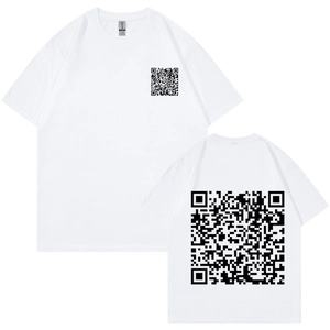 Funny Men Short Sleeve Cotton T-Shirt Novelty QR Code Print Crew Neck Harajuku Style Casual Breathable Top