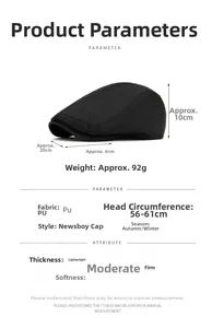 Détail de la casquette plate en cuir PU noir avec tour de tête réglable de 56-61cm
