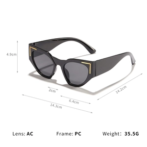 Detailed size specifications and material info for oversized black cat-eye sunglasses