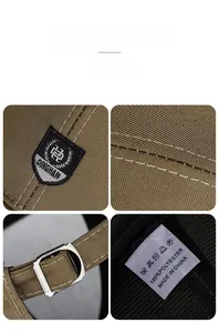 Detail of shield embroidery, polyester fabric texture and metal buckle on business cap