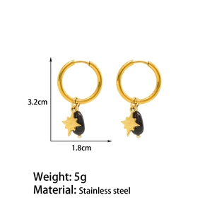 Detail showing dimensions of gold star earrings with amazonite stone drops in 3.2cm length