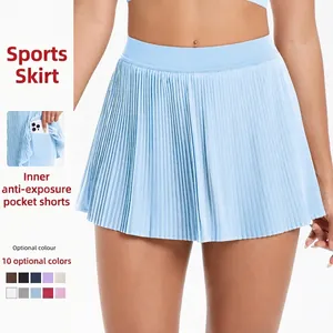 Damen Tennisrock Mit Hoher Taille Plissee Sportrock Mit Integrierter Shorts Und Taschen Athletische Röcke Für Yoga Fitness