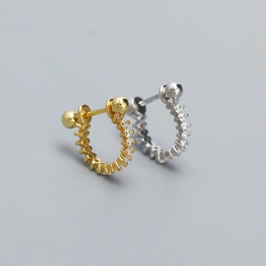 925 Sterling Silver Cartilage Hoop Earring Pave Cubic Zirconia U Shape Huggie With Screw Ball Back Tiny Minimalist Jewelry