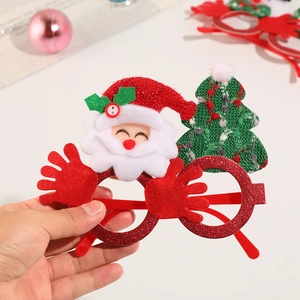 Christmas party glasses with glittery Santa and tree shapes for festive costume decor