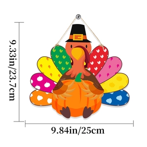 Thanksgiving turkey wooden sign with pilgrim hat and pumpkin for wall decoration