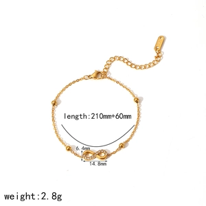 Minimalist gold titanium steel infinity charm bracelet with adjustable chain and s.steel tag