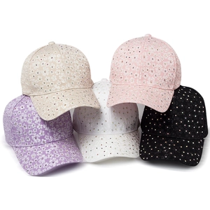 Five colors of women's floral lace baseball caps with rhinestone embroidery and hollow design