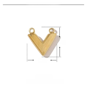Detail of V-shaped gold pendant with 14mm dimensions and stainless steel material info