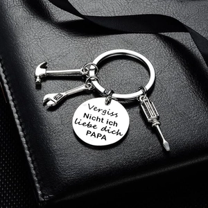 Silver stainless steel tool keychain with hammer, wrench, screwdriver for Father's Day