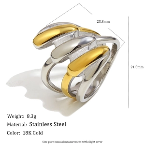 Multi-layer interlocking stainless steel ring in 18K gold and silver two-tone finish
