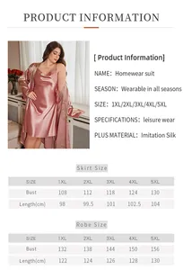 Size chart for plus size women silk imitation nightwear set featuring robes and dresses