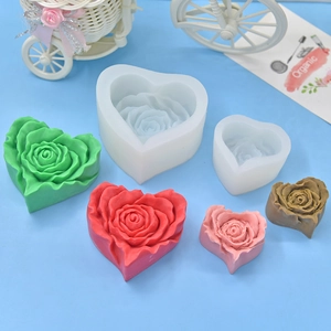 3D heart rose flower silicone molds for handmade DIY soaps candles and baking
