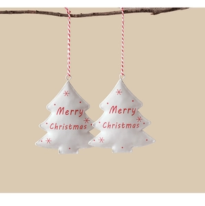 Christmas tree shaped metal pendants with Merry Christmas print and red hanging rope