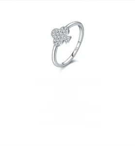 Close-up of S925 sterling silver club ring with micro-pave moissanite stones