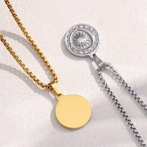 Vintage 18K gold plated sun pendant and silver moon necklace with square pearl chains