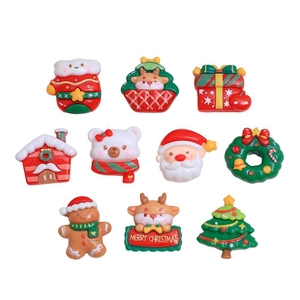 Set of Christmas resin charms featuring Santa, reindeer and trees for DIY crafts