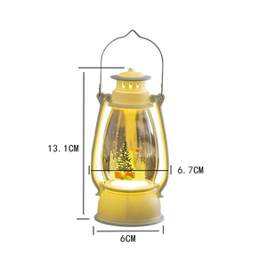 Detailed size view of retro Christmas lantern with internal tree and snow landscape