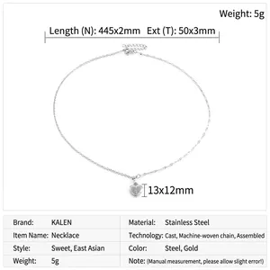 Detailed size chart showing 445mm stainless steel heart pendant necklace dimensions